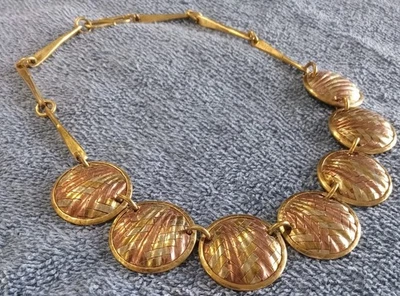 Vintage Mixed Metal Shells Solid Brass Chain Copper Statement Necklace Choker - Image 1 of 3