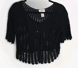 Cárdigan Talbots tejido a mano negro encogido de hombros vintage talla L Whimsigoth  - Imagen 1 de 8