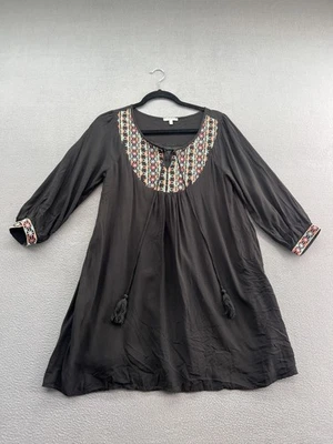Vestido Jodifl Mujer Pequeño Negro Bordado Boho Campesino Túnica Rayón Borla Foto 1 de 4