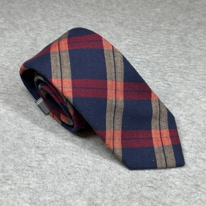 Nautica Mens Neck Tie Navy 100% Cotton Orange Beige Plaid NWT - Picture 1 of 6