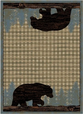 Ковер Ashland синий, желтовато-коричневый, коричневый домик и каюта с медведями и соснами 5 футов 3 дюйма x 7 футов 3 дюйма - Изображение 1 из 2