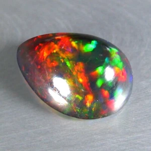 2.78 CT 13X9MM AMAZING MULTI-COLOR SPARKLING NATURAL SOLID BLACK OPAL - Picture 1 of 3