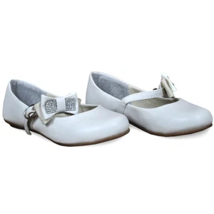 Weiße Blume Mädchen Schuhe / Mädchen Brautjungfern Schuhe / Heilige Erstkommunion Schuhe UK - Bild 1 von 4