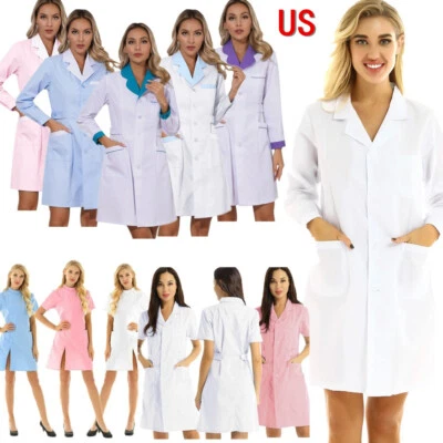 Women Doctor Dress Cosplay Costume Workwear Professional Lab Coat With Pocket - Image 1 of 4