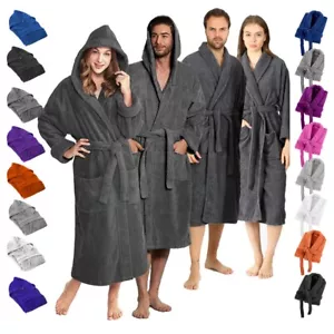 Unisex Bath Robe 100% Cotton Terry Towelling Shawl Collar & Hooded Bathrobe Gown - Picture 1 of 81