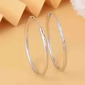 Rhodium Over Sterling Silver 30mm Diamond Cut Hoop Earrings 2.60 Grams - Picture 1 of 5