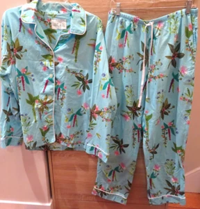 Pigiama The Cats 100% Cotone Pigiama Set Donna Blu Botanico Floreale Perù Taglia L - Foto 1 di 19