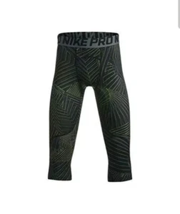 NWT Nike Pro Boy's Black/Volt/Silver 3/4 Printed Training Tights AT3080-010 - Picture 1 of 4