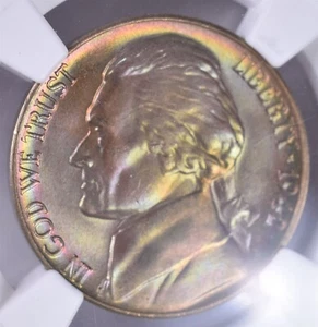 1942-D Jefferson Nickel - NGC MS67+ Plus 5FS - Rainbow Toned!! JS - Picture 1 of 3