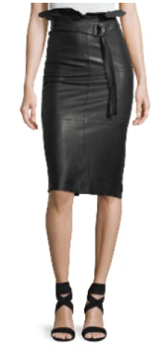 J. Brand Genuine Black Leather 'Claudia' High-Waisted Belted Midi Skirt sz S - Image 1 of 4
