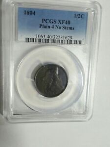 1804 PCGS XF40 Plain 4 No Stems 1/2 Cent 
