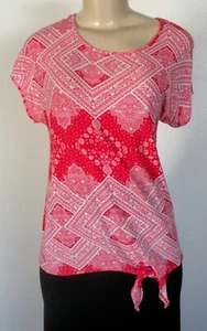 Camisa Blusa Top Faith and Joy S Naranja Blanco Diamante Círculo Flor Cintura Corbata - Imagen 1 de 8