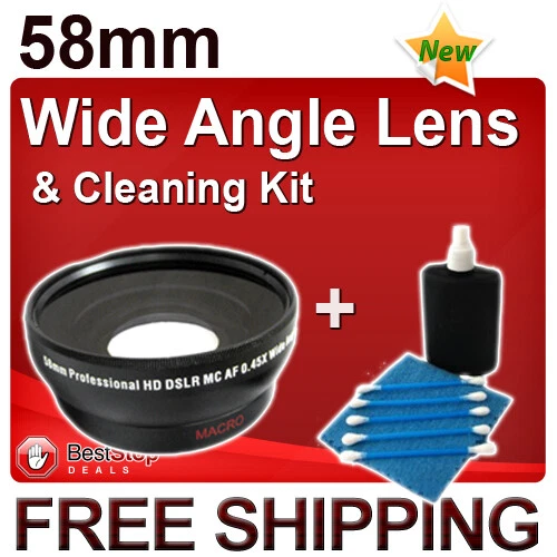 58mm .45x Wide Angle HD SLR Lens + 3pc Lens Cleaning Kit for Canon Nikon Cameras - Image 1 of 1