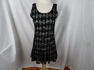 Black Bead Black Lace / Black & White Diamond Dress Size L - Bild 1 von 9