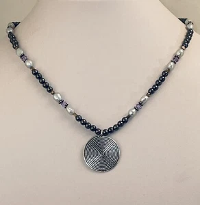 Collar palanca de hematita cristal perla de plata esterlina 925 de 16,5 - Imagen 1 de 10
