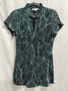 Damen Vintage Dressbarn blau (ish)/schwarz Polyester Top Bluse ärmellos Größe 8 - Bild 1 von 14