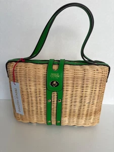 Frances Valentine The Holland Satchel Wisker Basket Bag Natural Green - NWT - Picture 1 of 9