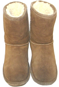 BEARPAW Damen "Emma" kurze kastanienbraune Wildleder Lammfell Fell Stiefel Größe 7 - Bild 1 von 11