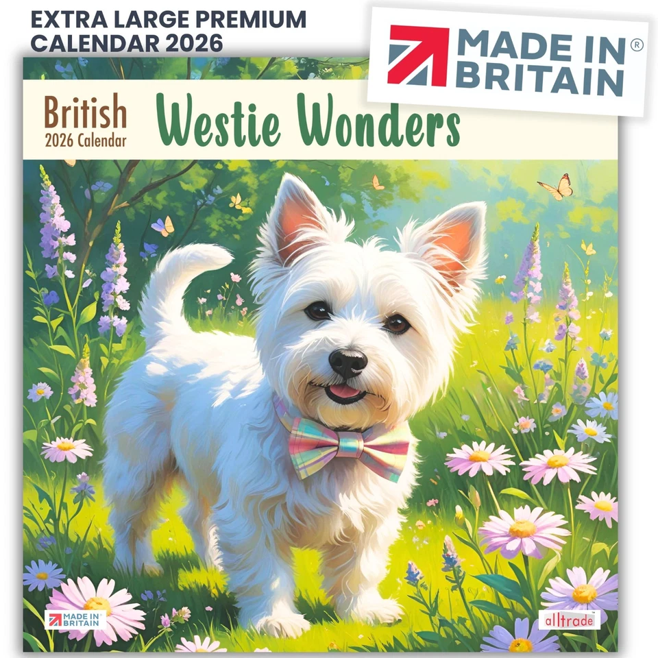 ALLTRADE Funny Dog Calendar 2026 UK Holidays Westie Wonders MADE IN BRITAIN® Cute Gift