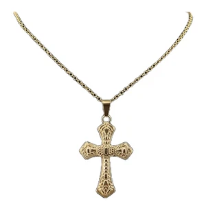 Vergoldeter Edelstahl filigran Kreuz religiös Anhänger mit 18" Halskette - Bild 1 von 6