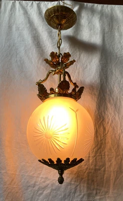 Luminária de teto vintage interior latão pingente globo de vidro fosco 306-25E - Imagem 1 de 4