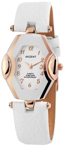 Akzent Damen Armbanduhr Frauen Uhr Quarzuhr Girl Analog Watch Weiß Kunstleder - Bild 1 von 9