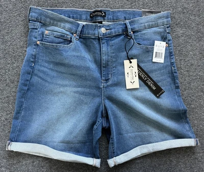 Nuevo con etiquetas Pantalones Cortos Nanette Lepore Elevación Alta Tobillo Ajustados Talla 14 - Azul Claro Cobre Lazo Foto 1 de 4