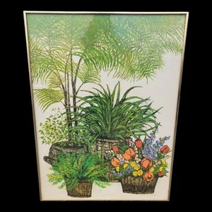 Litografía de flores de helecho Ida Pellei de mediados de siglo de colección impresión artística pared giratoria - Imagen 1 de 7