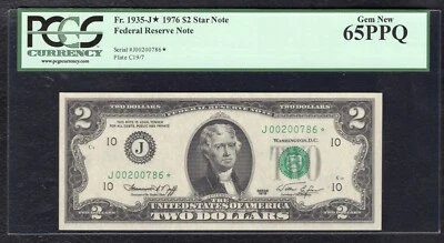 FR.1935-J* 1976 $2 *STAR* FEDERAL RESERVE NOTE KANSAS CITY,MO PCGS GEM UNC-65PPQ - Image 1 of 2