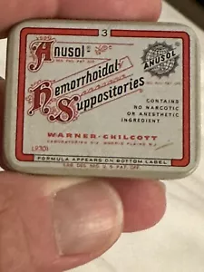 Vintage Anusol Hemorrhoidal Suppositories Physician's Sample Tin With Contents - Picture 1 of 2