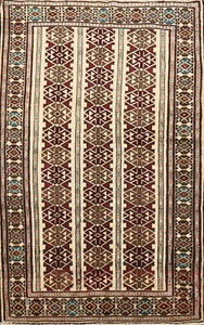 Ivory All-Over Pattern Turkoman Rug 3x5 ft Handmade Wool Foyer Carpet - Picture 1 of 18