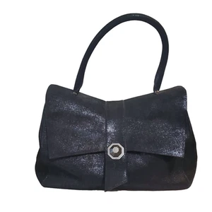 VIKTOR & ROLF Large Travel Purse Bag Blue/Black Shimmer Nubuck Leather Turnlock - Picture 1 of 17
