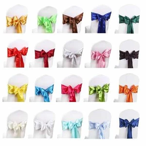 PACK OF 100 SATIN CHAIR COVER BOW SASH FOR WEDDING / PARTY - WHOLESALE AVAILABLE - Picture 1 of 25