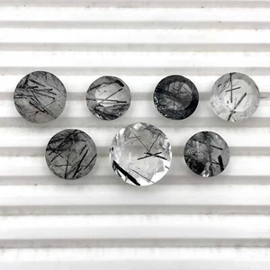 Natural Black Rutile Quartz Round Cut Stone Lot 7 Pcs 12.5-17 MM 58 CT - Picture 1 of 3