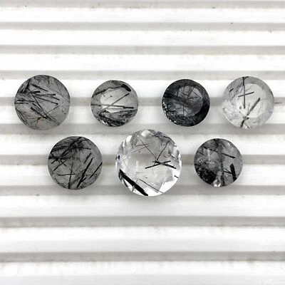Natural Black Rutile Quartz Round Cut Stone Lot 7 Pcs 12.5-17 MM 58 CT - Image 1 of 3