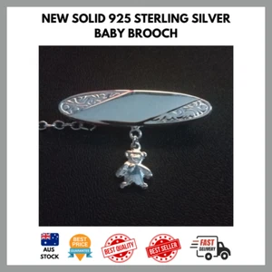 TEDDY BEAR NEW FLORAL OVAL BABY JEWELLERY SOLID 925 STERLING SILVER PIN BROOCH - Picture 1 of 5