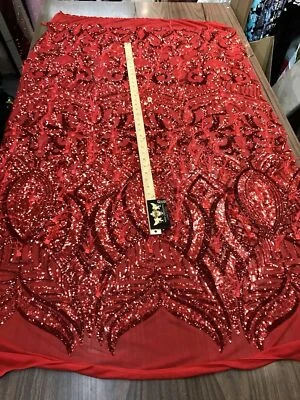 DAMASK FEATHERS SEQUINS ON A 4 WAY STRETCH MESH-PROM-BY YARD. - Image 1 of 4