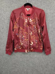 Mi a Mi Jacket Womens Small Pockets Raglan Sleeve Full Zip Red Floral Satin - Picture 1 of 17