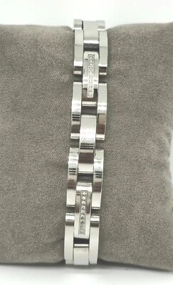 Pulsera Tenis Marca BLACKJACK Hombres Acero Inoxidable Sólido Plata Punta LinK Pesada Foto 1 de 4