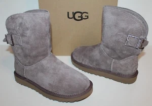 UGG Australia 1092709 GR 6 Remora Bucklet Leather Ankle Sheepskin Boots Grey 6 - Picture 1 of 8