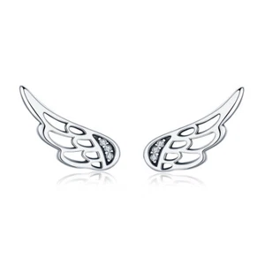 Auténticos pendientes de ala ángel de plata esterlina 925 SS 925 SCE343 - Imagen 1 de 3