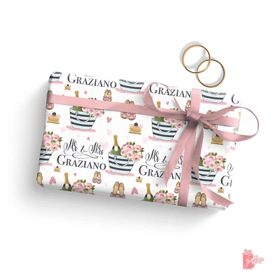 Name Personalized Gift Wrapping Paper Roll Cute Bridal Shower Mr & Mrs Gift Wrap - Image 1 of 3