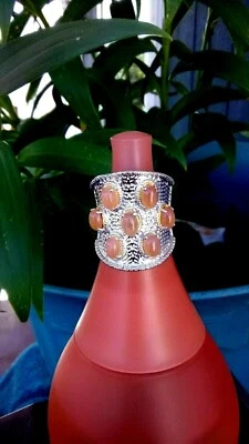 Orange Moonstone ION Plated YG and Stainless Steel Ring Sz 7 - 4.20 cts - Image 1 of 4