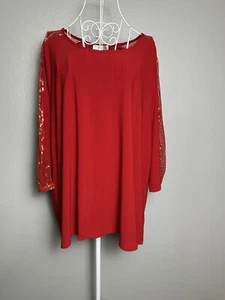 89th & Madison Damen rotes Top Größe 2X Pailletten transparente Ärmel Party Bluse - Bild 1 von 11