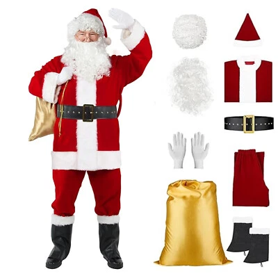 Disfraz de Papá Noel para Hombre Traje de Papá Noel Profesional Adultos Disfraz Conjunto 9 PIEZAS Foto 1 de 4
