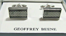 Geoffrey Beene modernist black enamel silvertone metal cufflinks unused