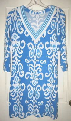 VESTIDO BARBARA GERWITT MUJER TALLA S AZUL BRILLANTE BLANCO MANGA 3/4 ALGODÓN JERSEY USADO EN EXCELENTE ESTADO Foto 1 de 4