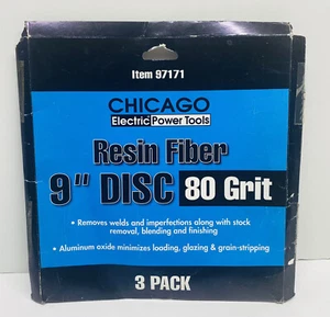Disco de lijado de herramientas eléctricas eléctricas Chicago 97171 9" paquete de 3 fibra de resina 80 grano - Imagen 1 de 9