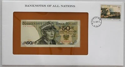 Poland 1984 50 Zlotych note (1979) Bank of all nations. 6 Zlotych stamp cancelle - Image 1 of 2
