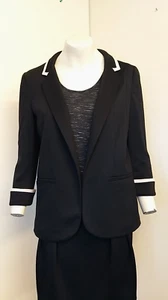 Wallis Black & Cream Trim Fully Lined 3/4 Length Sleeve Jacket - Size 10 - NEW! - Picture 1 of 5